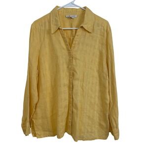 JM Collection 100% linen Button Down Shirt Womens 18 Yellow Long‎ Sleeve Top